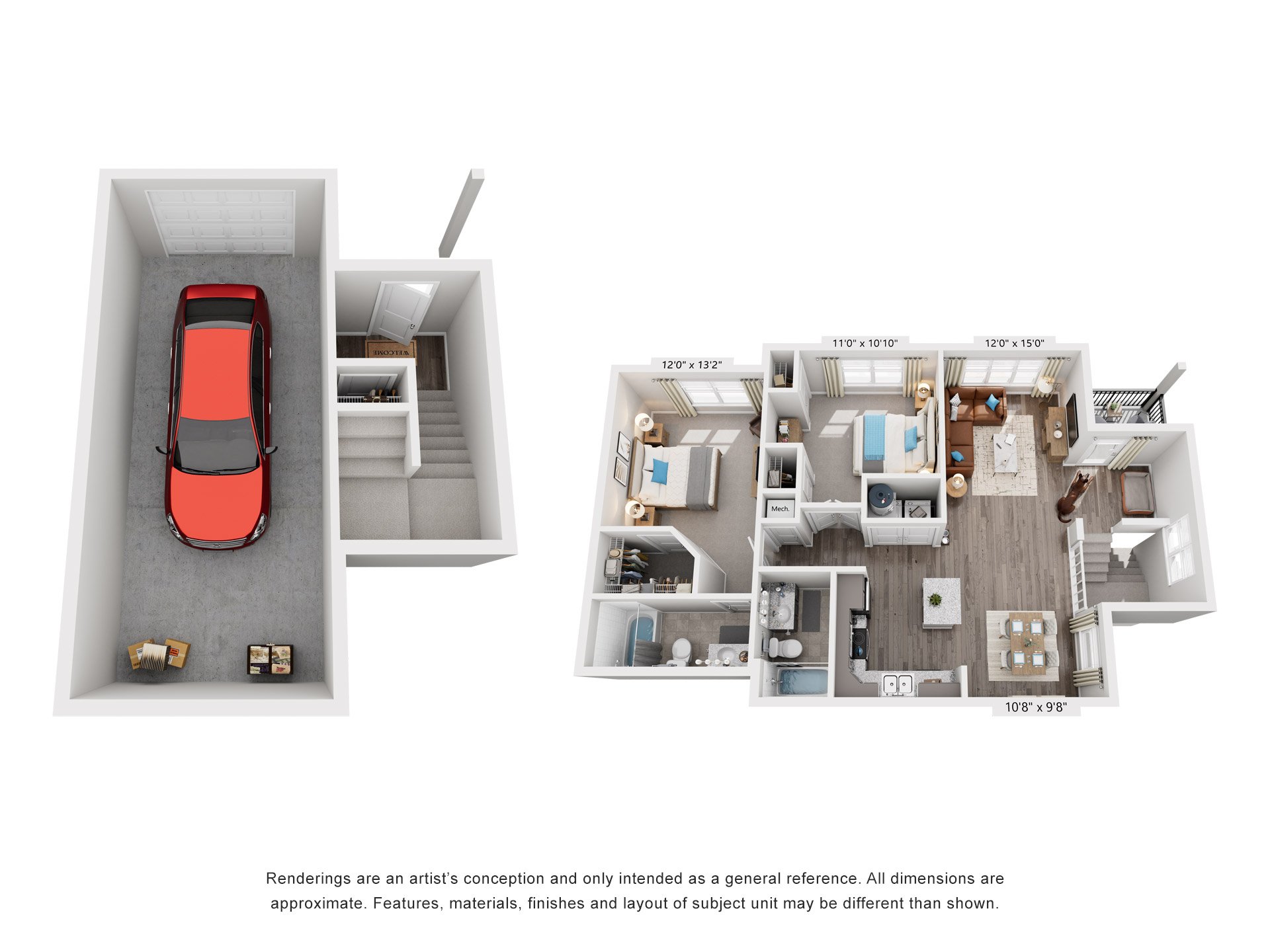 Floor plan for 2 beds, 2 baths, 1141 sqft
